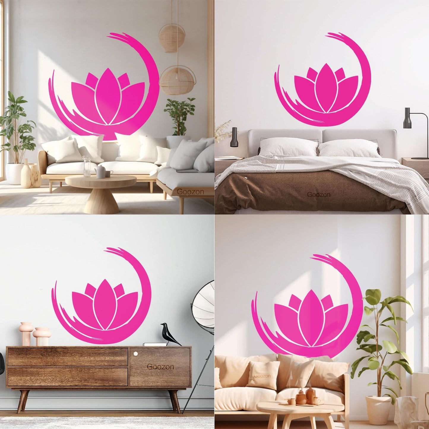 Wall Vinyl Sticker Decor Zen Enso Om Lotus Flower Bud Symbol Yoga Room Removable Without Leaving Glue