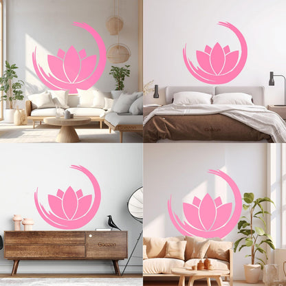 Wall Vinyl Sticker Decor Zen Enso Om Lotus Flower Bud Symbol Yoga Room Removable Without Leaving Glue