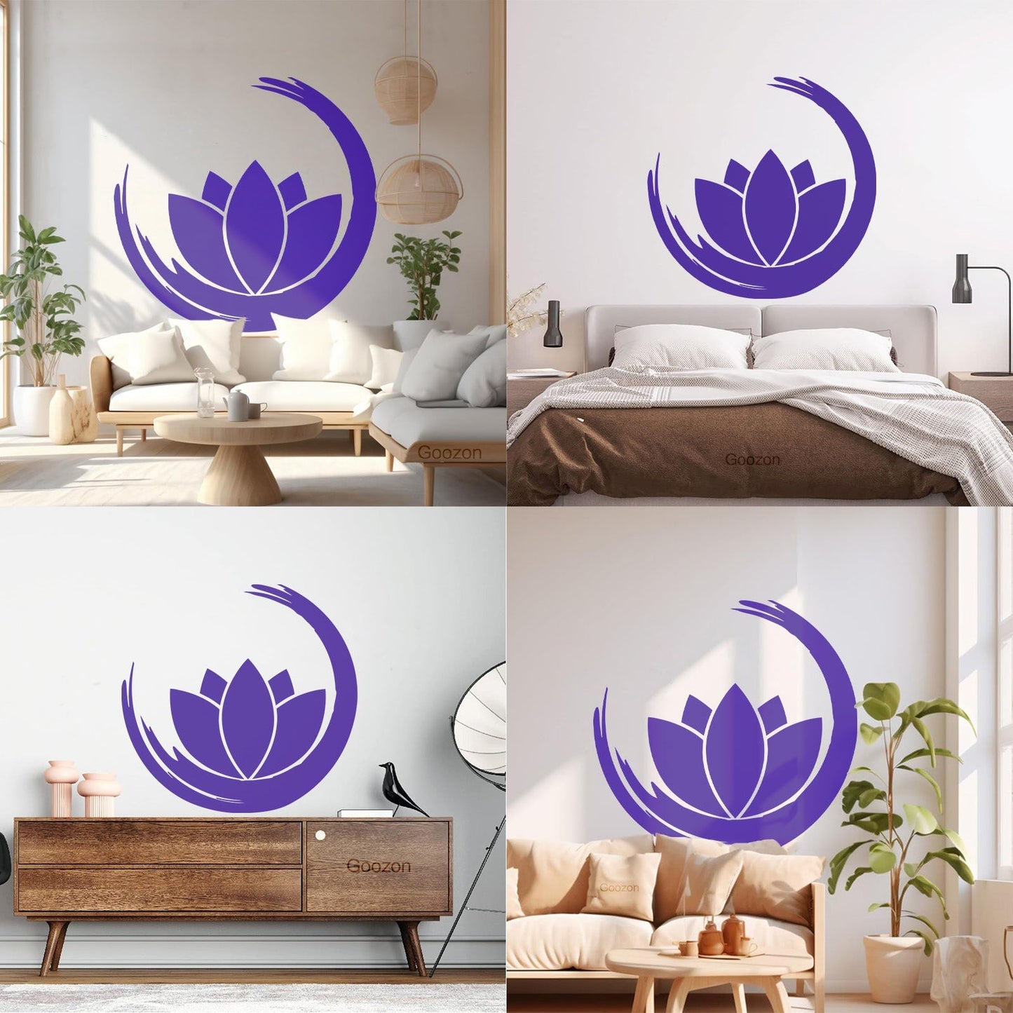 Wall Vinyl Sticker Decor Zen Enso Om Lotus Flower Bud Symbol Yoga Room Removable Without Leaving Glue