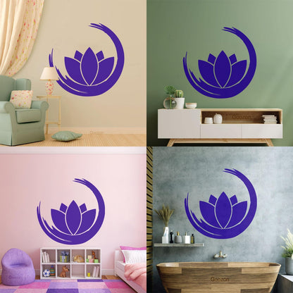 Wall Vinyl Sticker Decor Zen Enso Om Lotus Flower Bud Symbol Yoga Room Removable Without Leaving Glue