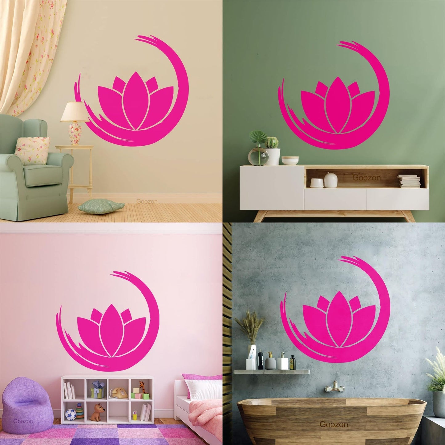 Wall Vinyl Sticker Decor Zen Enso Om Lotus Flower Bud Symbol Yoga Room Removable Without Leaving Glue
