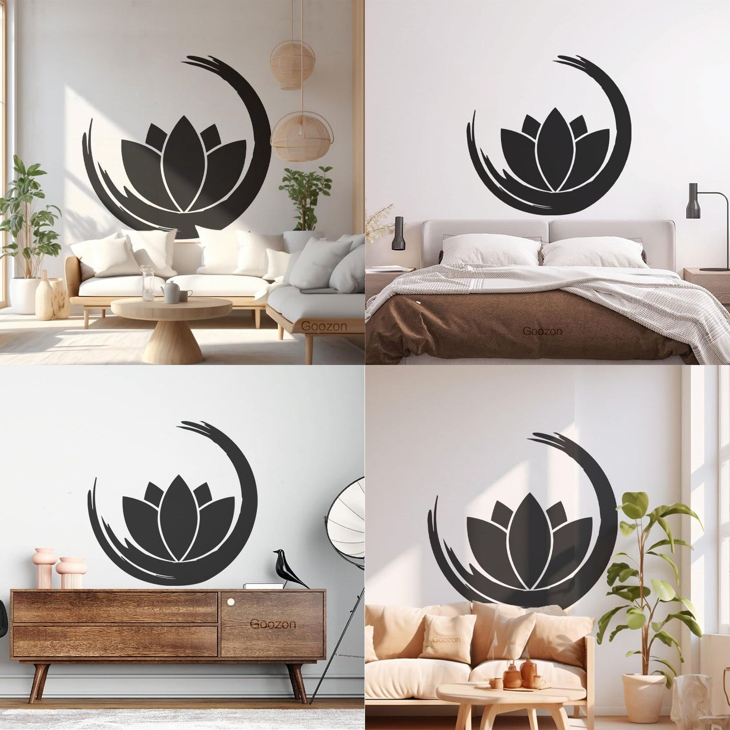 Wall Vinyl Sticker Decor Zen Enso Om Lotus Flower Bud Symbol Yoga Room Removable Without Leaving Glue