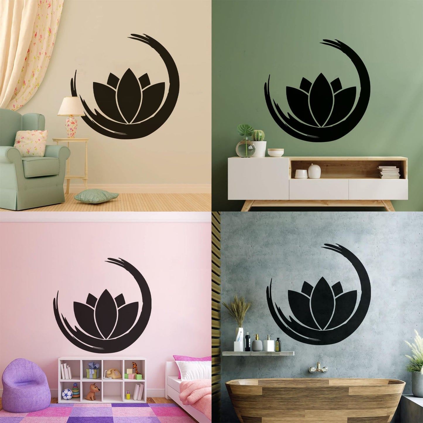 Wall Vinyl Sticker Decor Zen Enso Om Lotus Flower Bud Symbol Yoga Room Removable Without Leaving Glue