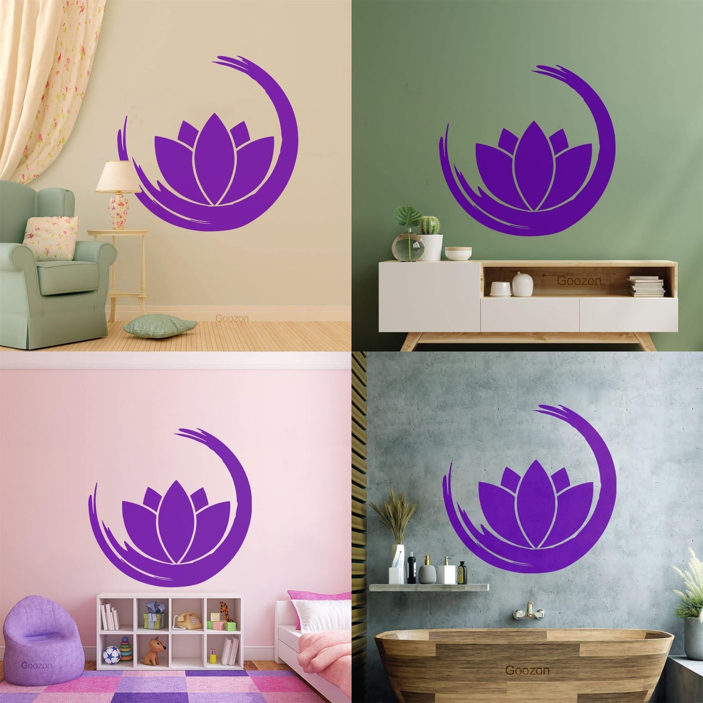 Wall Vinyl Sticker Decor Zen Enso Om Lotus Flower Bud Symbol Yoga Room Removable Without Leaving Glue