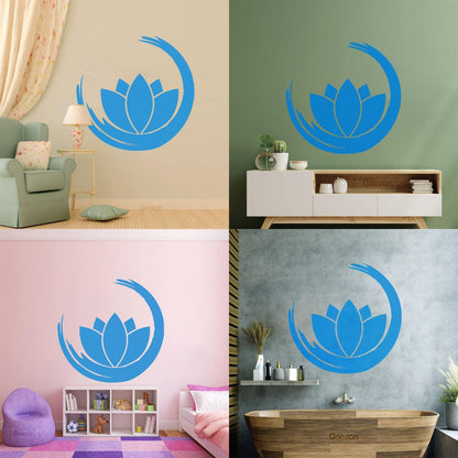 Wall Vinyl Sticker Decor Zen Enso Om Lotus Flower Bud Symbol Yoga Room Removable Without Leaving Glue