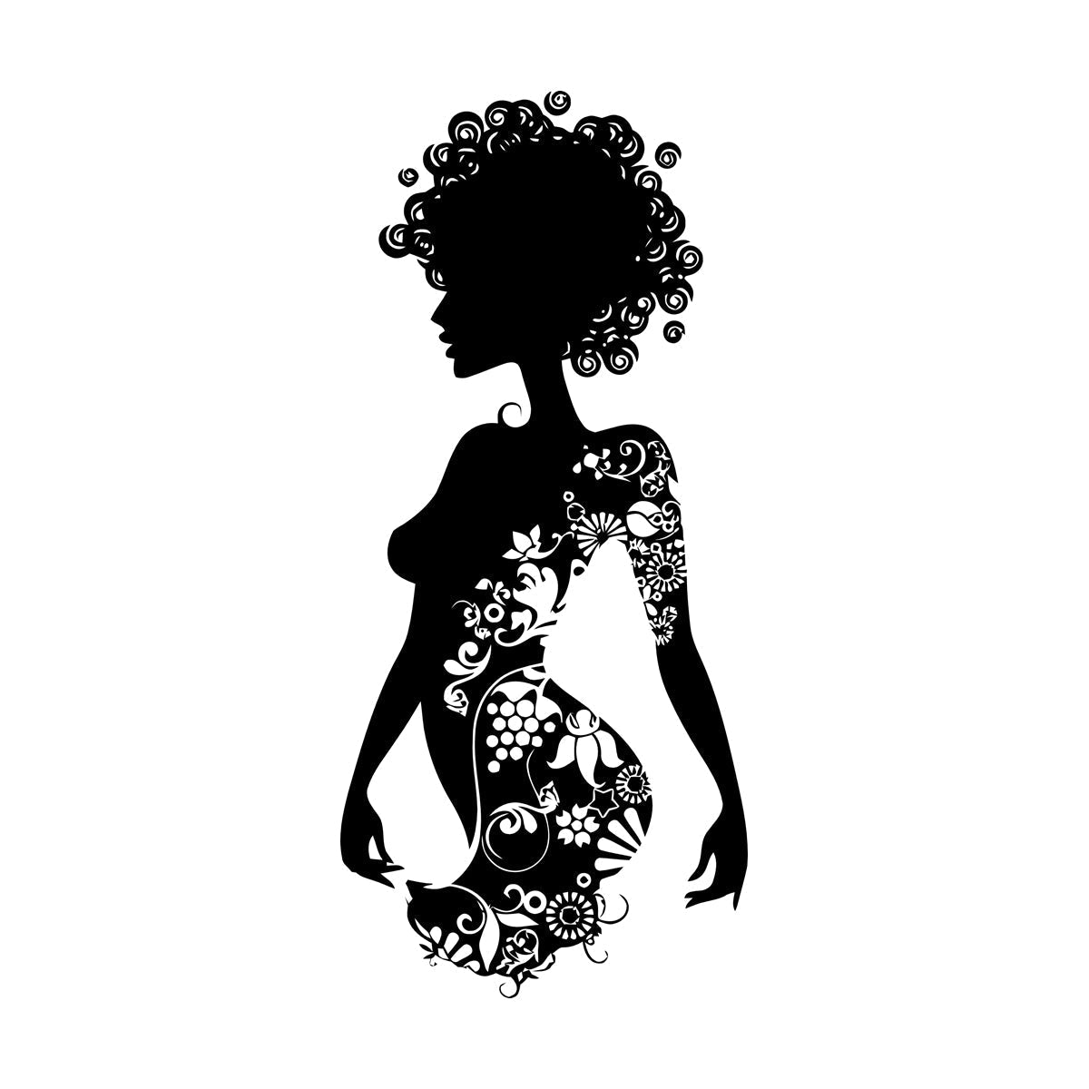 Wall Decals Paster Paper Beauty Salon Spa Woman Tattoo Flowers Curls It Won'T Fall Off