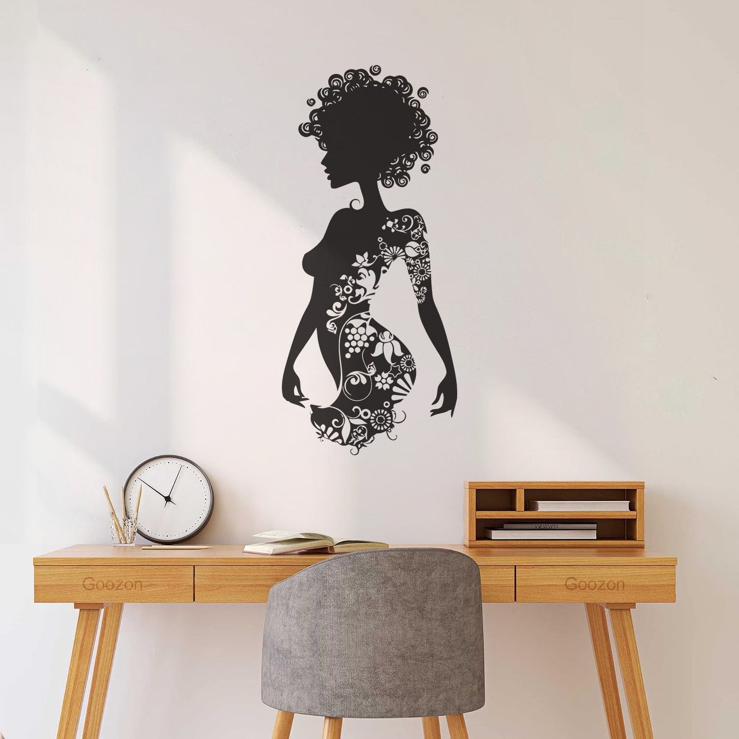 Wall Decals Paster Paper Beauty Salon Spa Woman Tattoo Flowers Curls It Won'T Fall Off