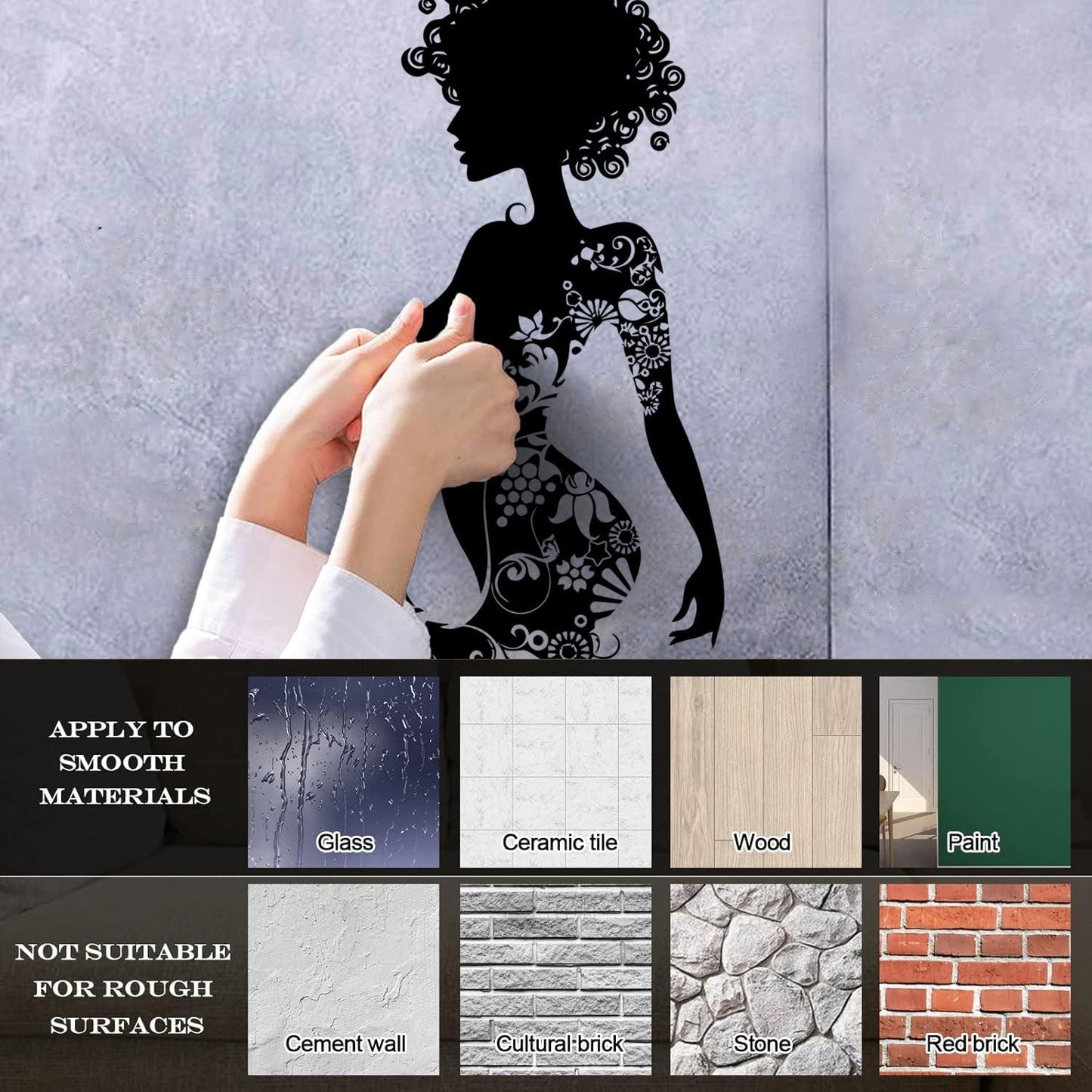 Wall Decals Paster Paper Beauty Salon Spa Woman Tattoo Flowers Curls It Won'T Fall Off