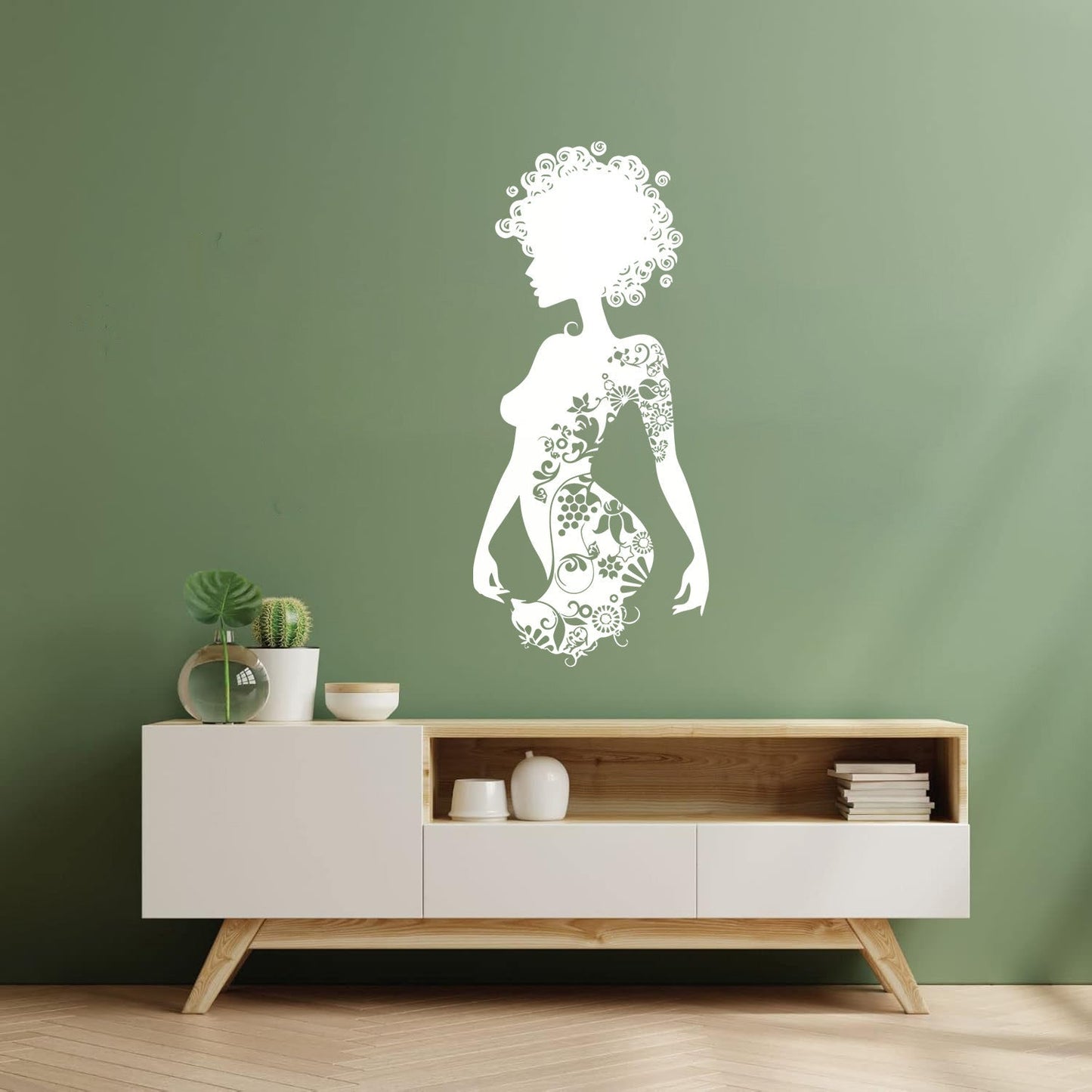 Wall Decals Paster Paper Beauty Salon Spa Woman Tattoo Flowers Curls It Won'T Fall Off