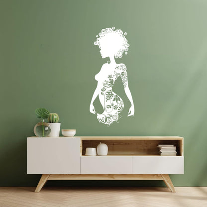 Wall Decals Paster Paper Beauty Salon Spa Woman Tattoo Flowers Curls It Won'T Fall Off