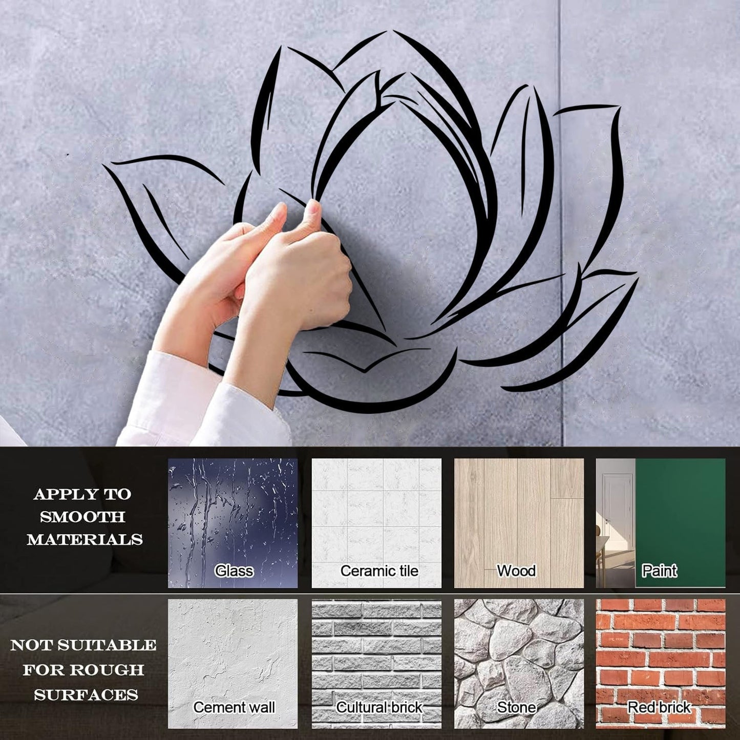 Lettering Stickers Lotus Flower Bud Petals Plant Easy Installation