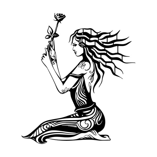 Vinyl Wall Decals Natural Beautiful Appeal Girl Rose Flower Pattern It Won'T Fall Off