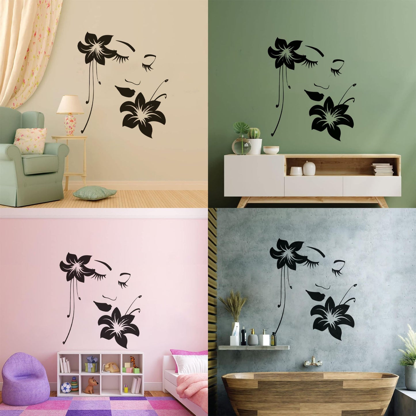 Wall Stickers Paster Paper Appeal Girl Flower Beautiful Face Art Decoration