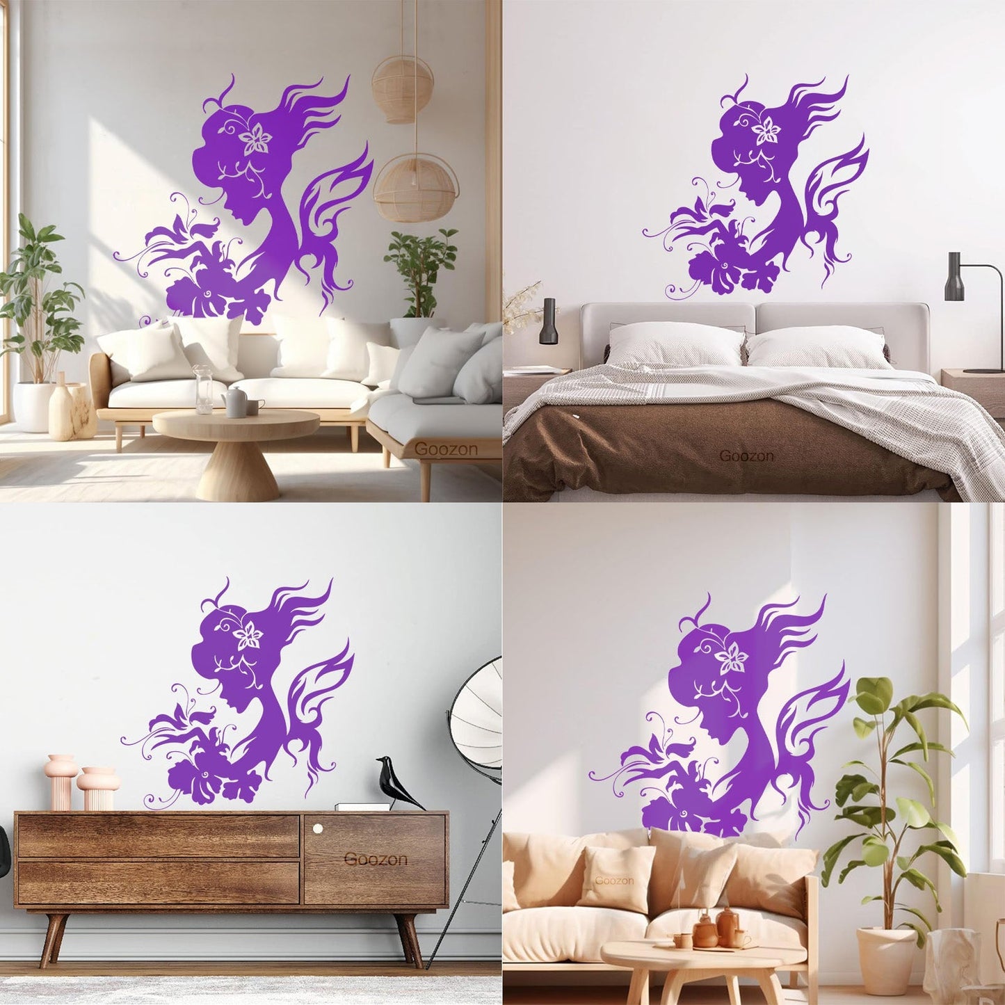 Wall Vinyl Sticker Decor Silhouette Beautiful Woman Butterfly Flowers Wall Beautification