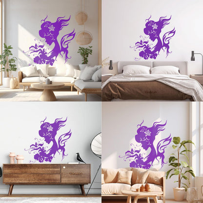 Wall Vinyl Sticker Decor Silhouette Beautiful Woman Butterfly Flowers Wall Beautification