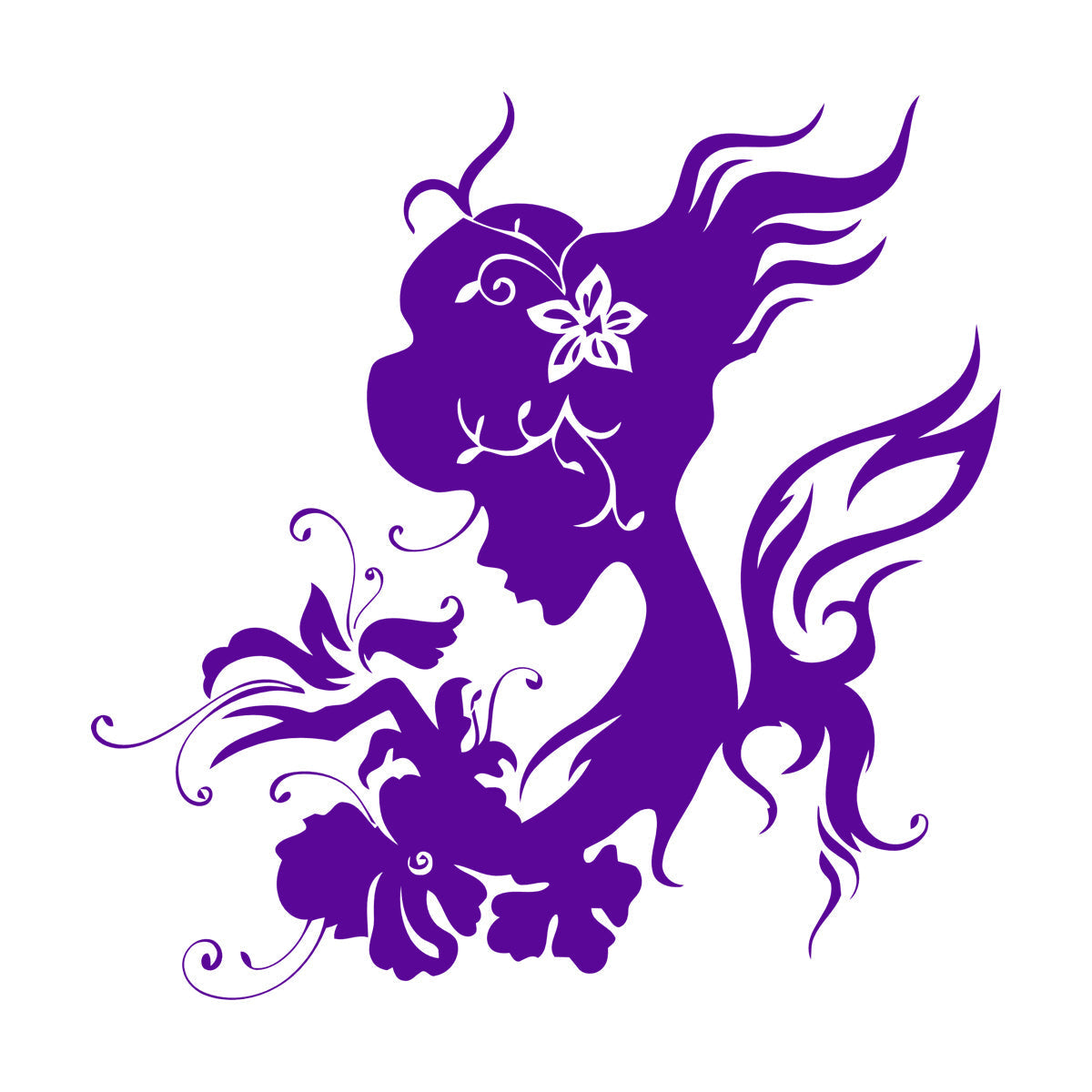 Wall Vinyl Sticker Decor Silhouette Beautiful Woman Butterfly Flowers Wall Beautification