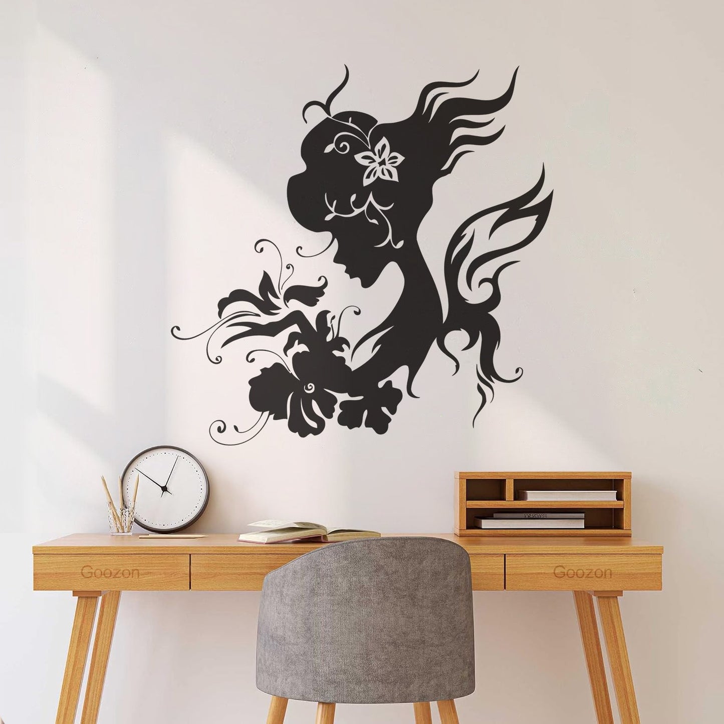 Wall Vinyl Sticker Decor Silhouette Beautiful Woman Butterfly Flowers Wall Beautification