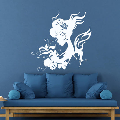 Wall Vinyl Sticker Decor Silhouette Beautiful Woman Butterfly Flowers Wall Beautification