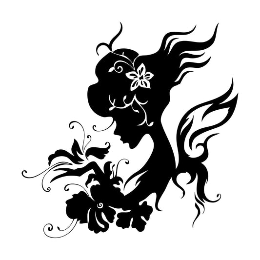 Wall Vinyl Sticker Decor Silhouette Beautiful Woman Butterfly Flowers Wall Beautification