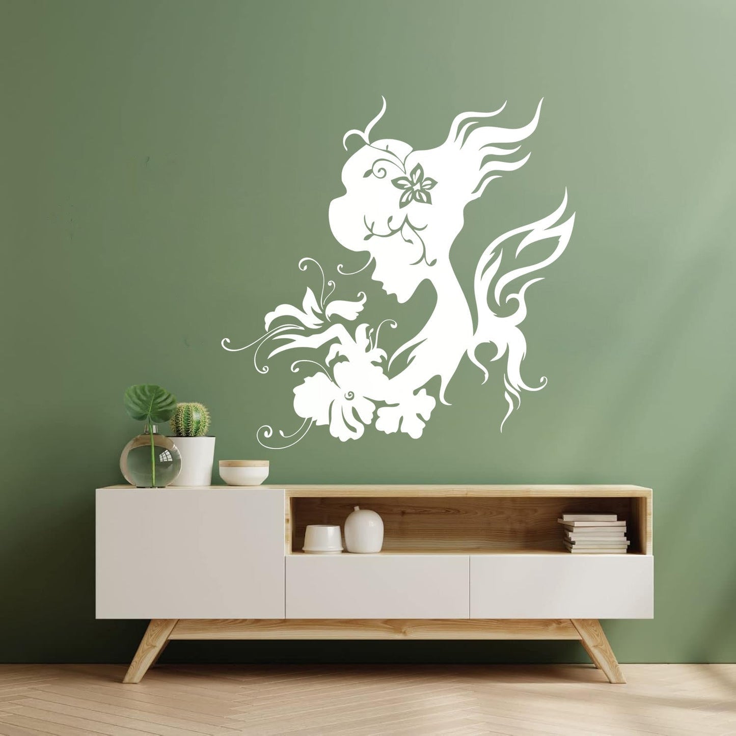 Wall Vinyl Sticker Decor Silhouette Beautiful Woman Butterfly Flowers Wall Beautification