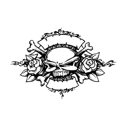 Fine Carving Stickers Skeleton Skull Bones Flowers Roses Death Car Body Decoration