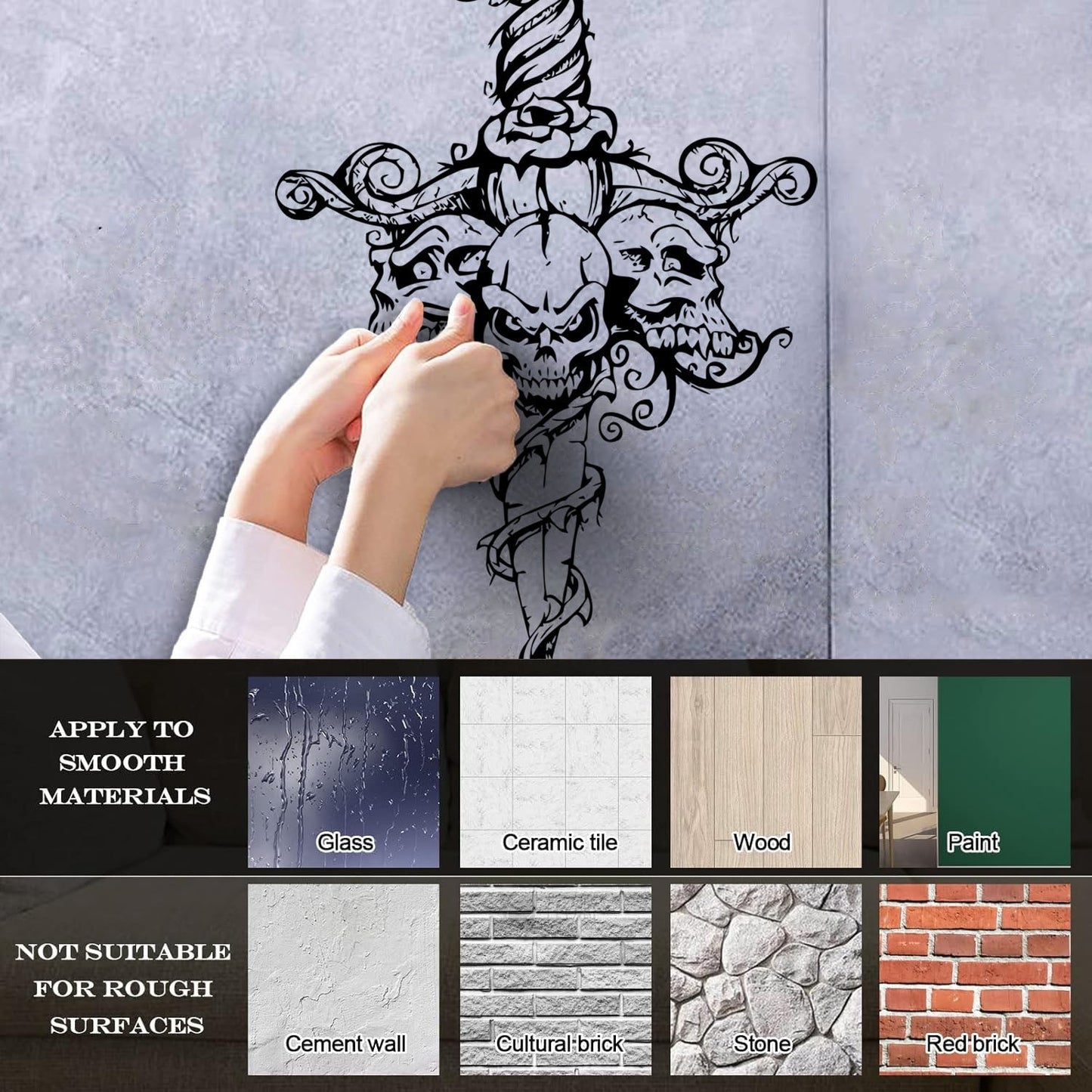 Wall Stickers Skull Skeleton Sword Poison Ivy Flower Monster Window Decals