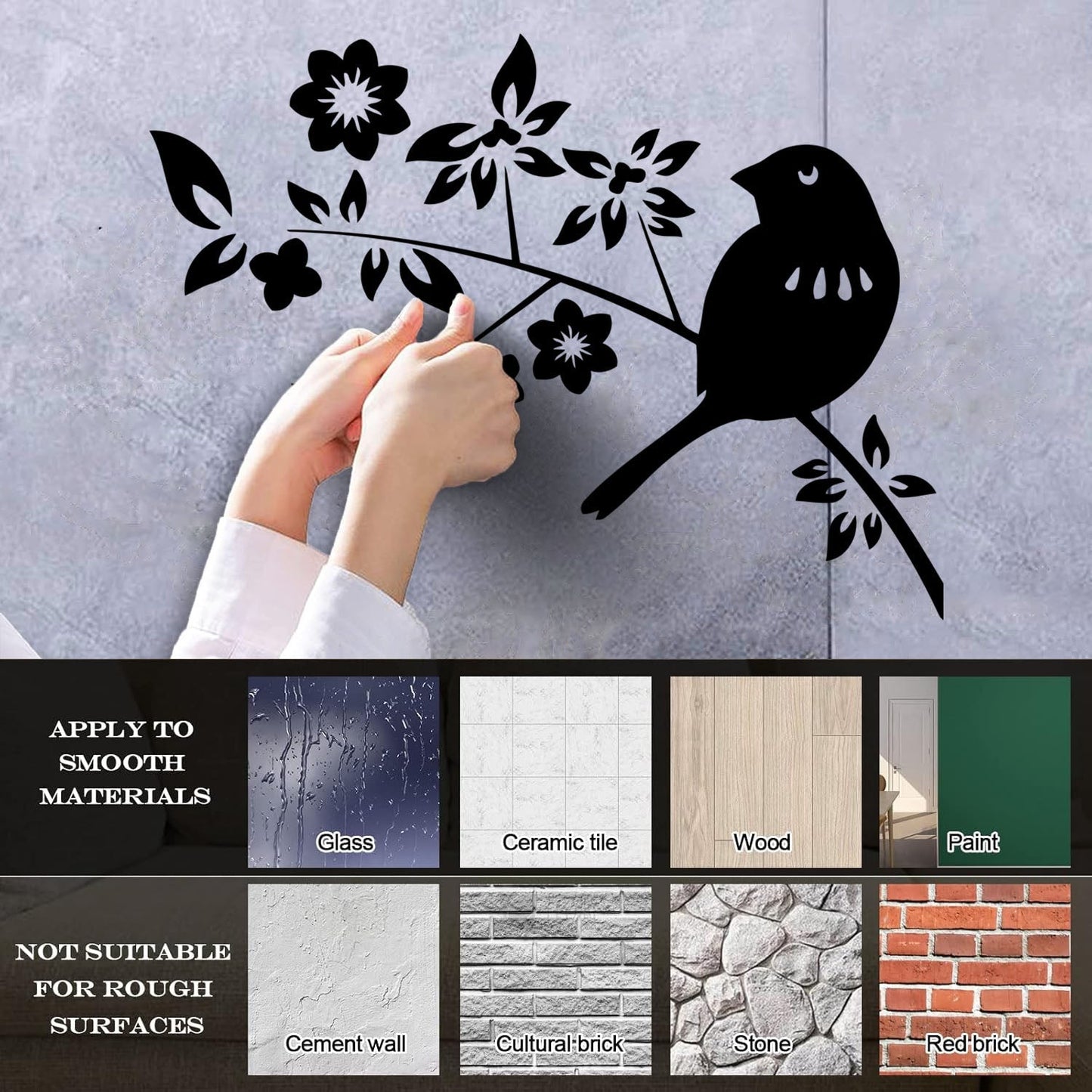 Bird Branch Natural Flowers Leaves Wall Decals Pvc Self Adhesive