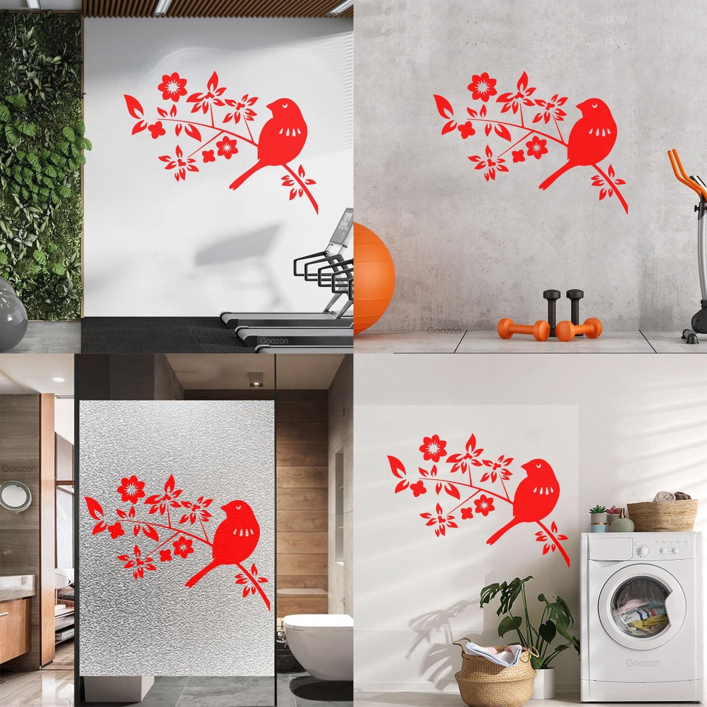 Bird Branch Natural Flowers Leaves Wall Decals Pvc Self Adhesive