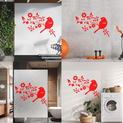 Bird Branch Natural Flowers Leaves Wall Decals Pvc Self Adhesive