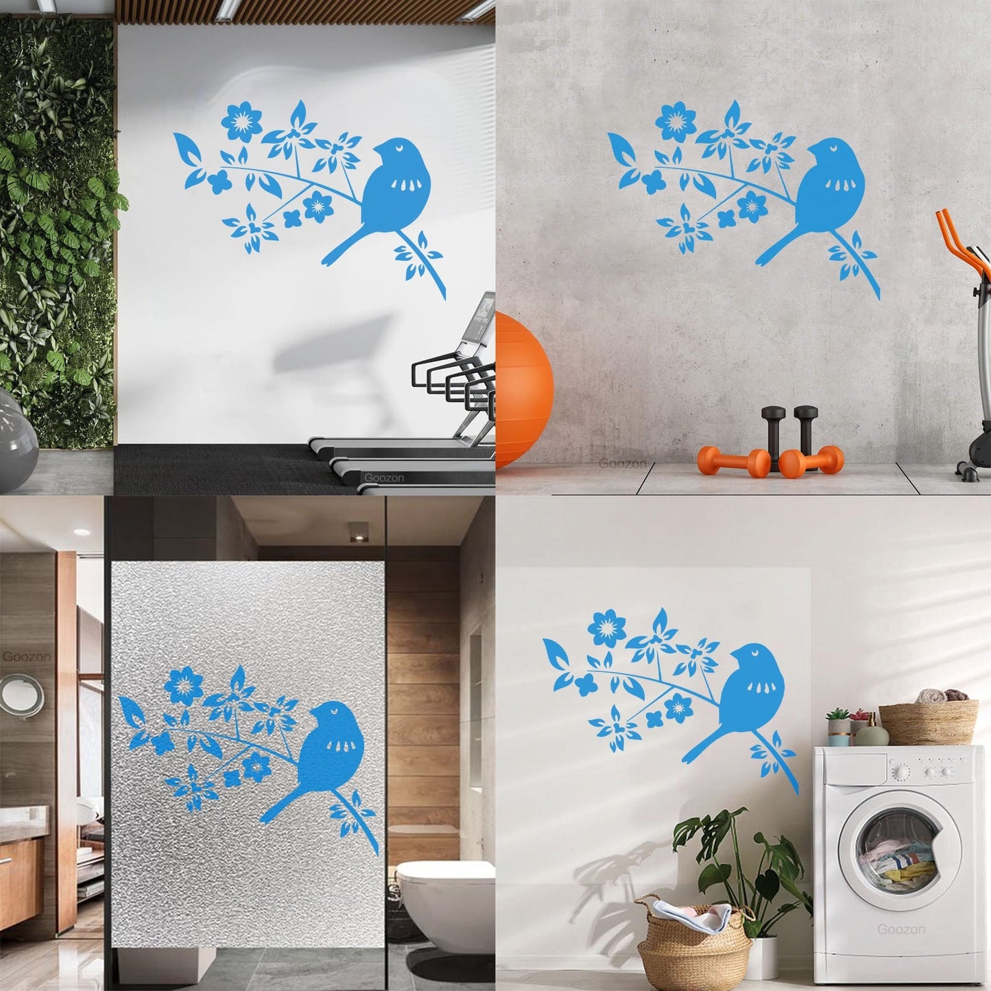 Bird Branch Natural Flowers Leaves Wall Decals Pvc Self Adhesive