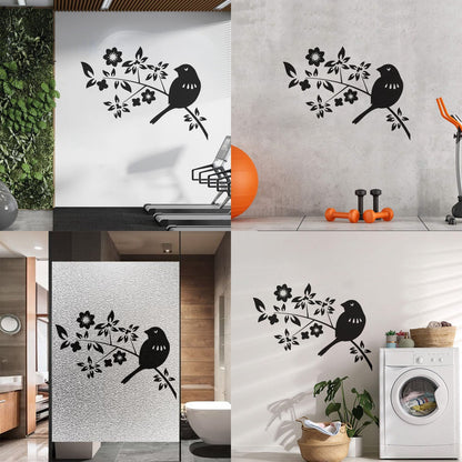 Bird Branch Natural Flowers Leaves Wall Decals Pvc Self Adhesive