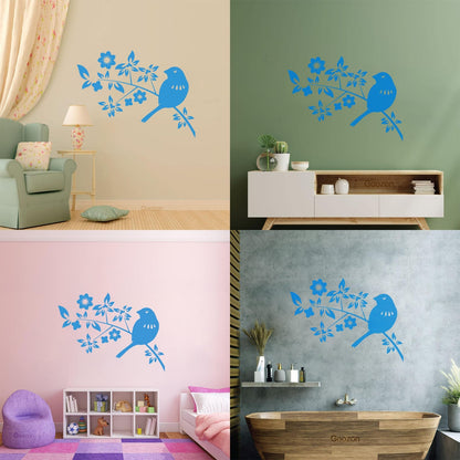 Bird Branch Natural Flowers Leaves Wall Decals Pvc Self Adhesive
