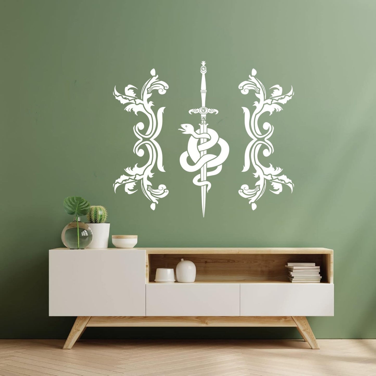 Vinyl Wall Stickers Sword Snake And Flowers Tribal Symbol Equipped With Transfer Film Kit