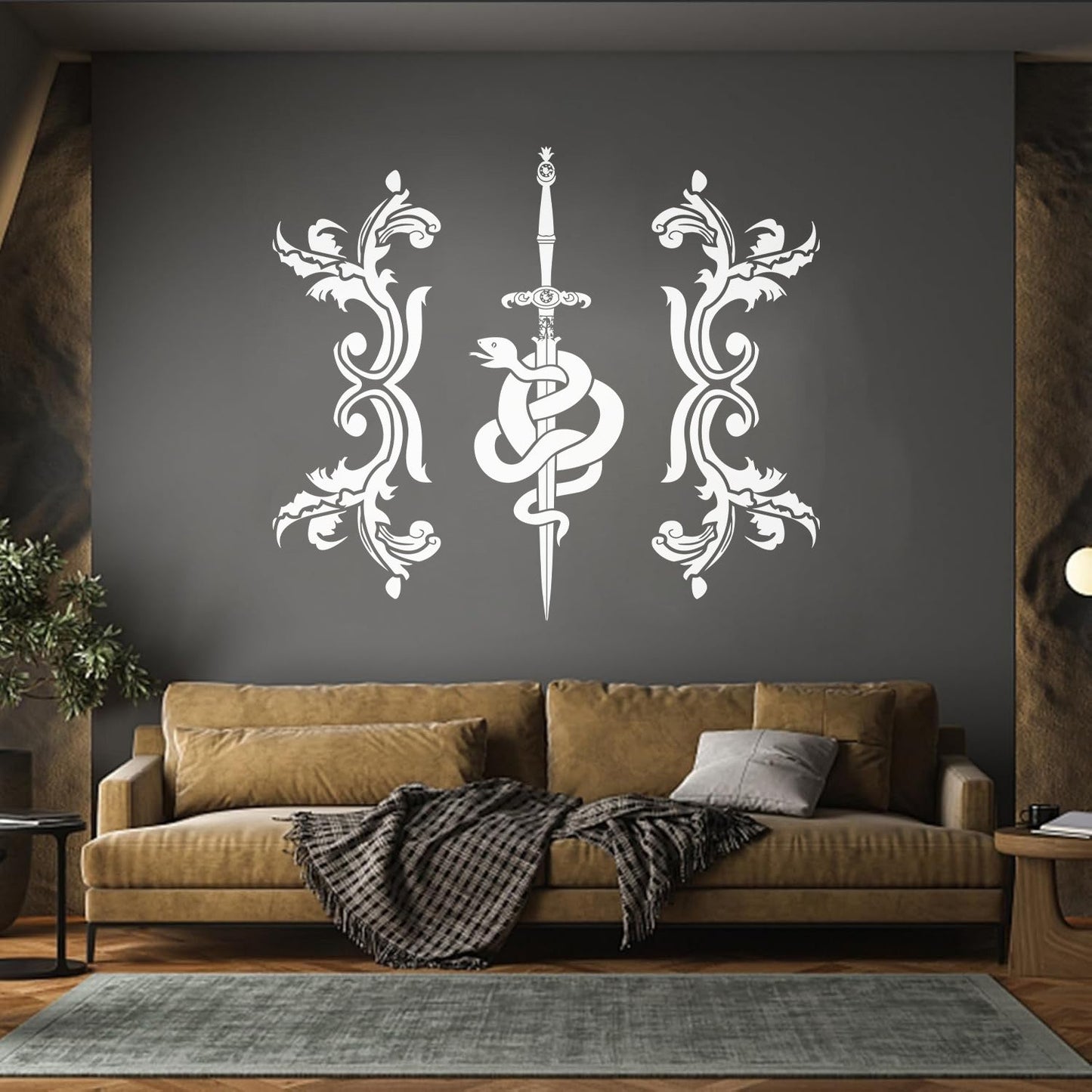 Vinyl Wall Stickers Sword Snake And Flowers Tribal Symbol Equipped With Transfer Film Kit