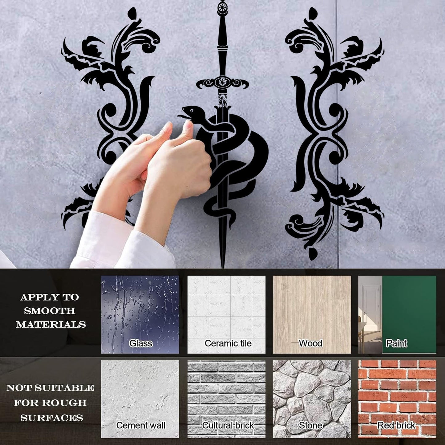 Vinyl Wall Stickers Sword Snake And Flowers Tribal Symbol Equipped With Transfer Film Kit