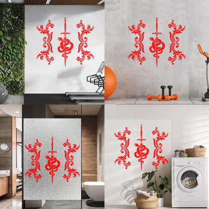 Vinyl Wall Stickers Sword Snake And Flowers Tribal Symbol Equipped With Transfer Film Kit
