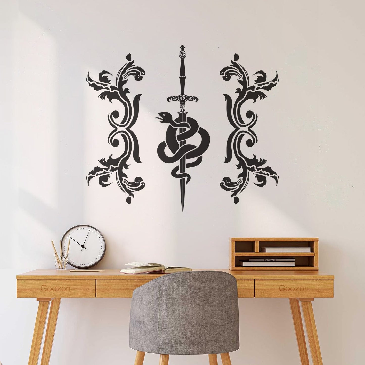 Vinyl Wall Stickers Sword Snake And Flowers Tribal Symbol Equipped With Transfer Film Kit