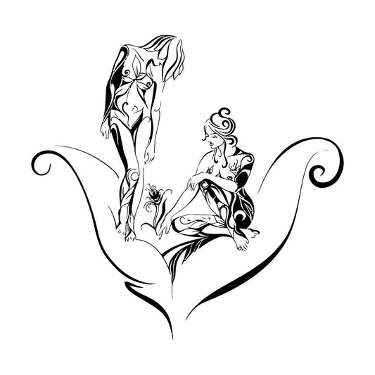 Vinyl Wall Decals Two Girls And Flower Art Mural Painting