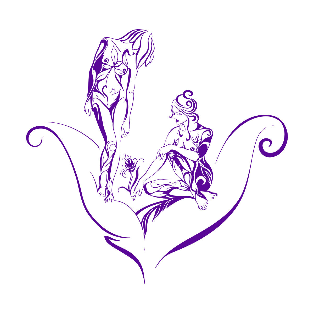 Vinyl Wall Decals Two Girls And Flower Art Mural Painting