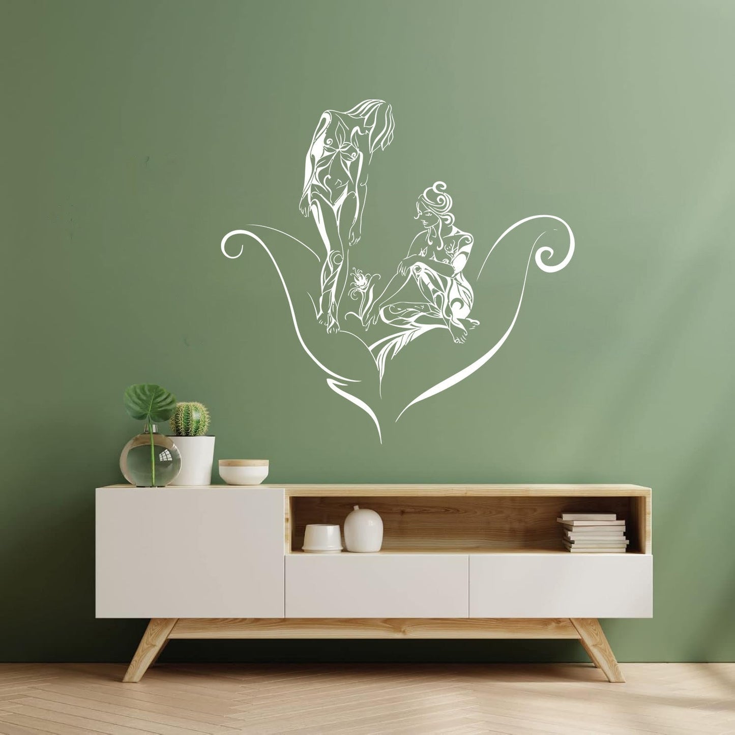 Vinyl Wall Decals Two Girls And Flower Art Mural Painting