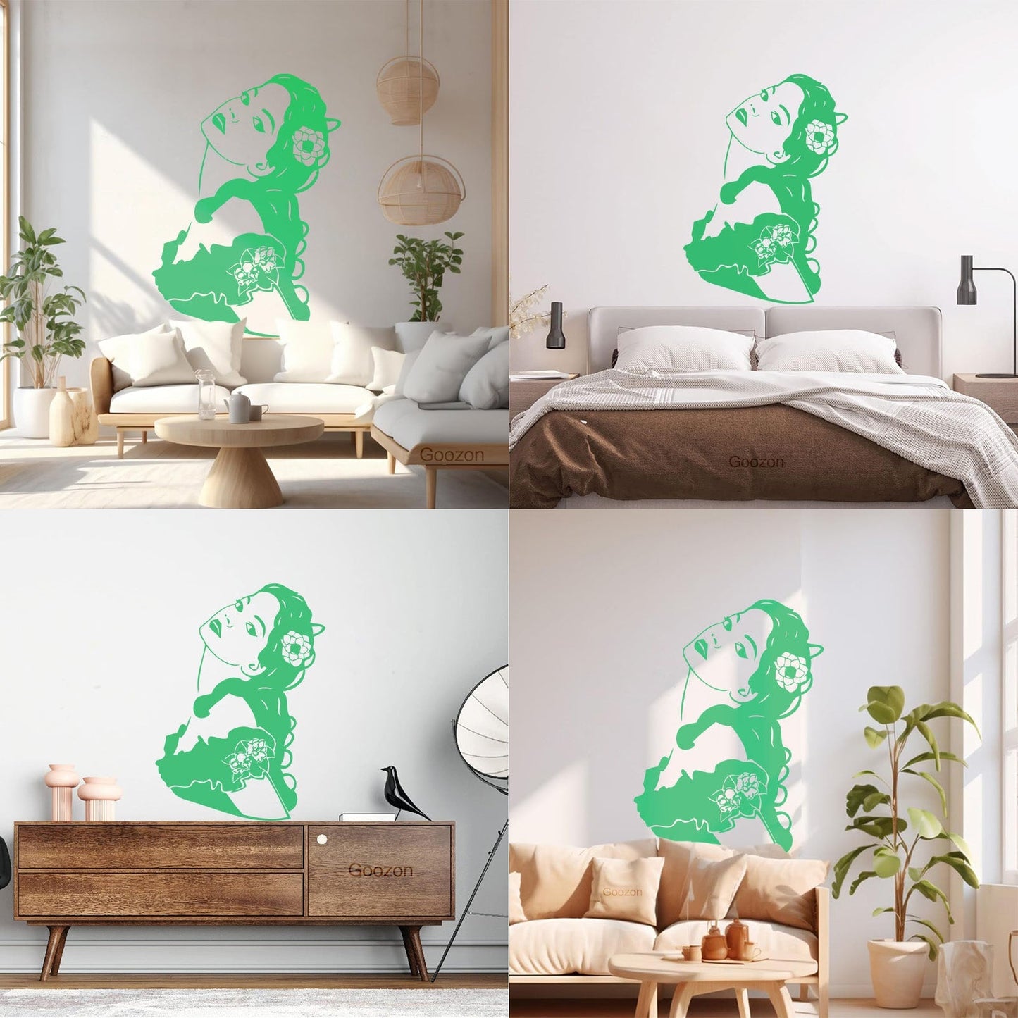 Woman Girl Flower Hair Modern Mural And Wall Vinyl Decal Waterproof