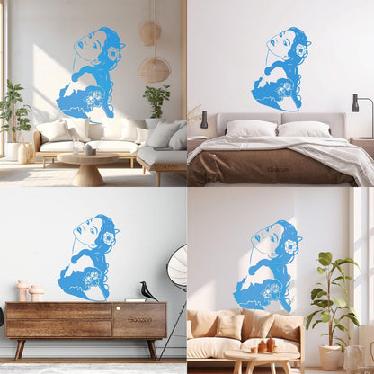 Woman Girl Flower Hair Modern Mural And Wall Vinyl Decal Waterproof