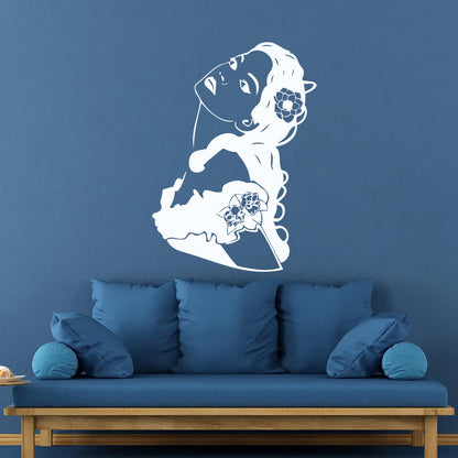 Woman Girl Flower Hair Modern Mural And Wall Vinyl Decal Waterproof