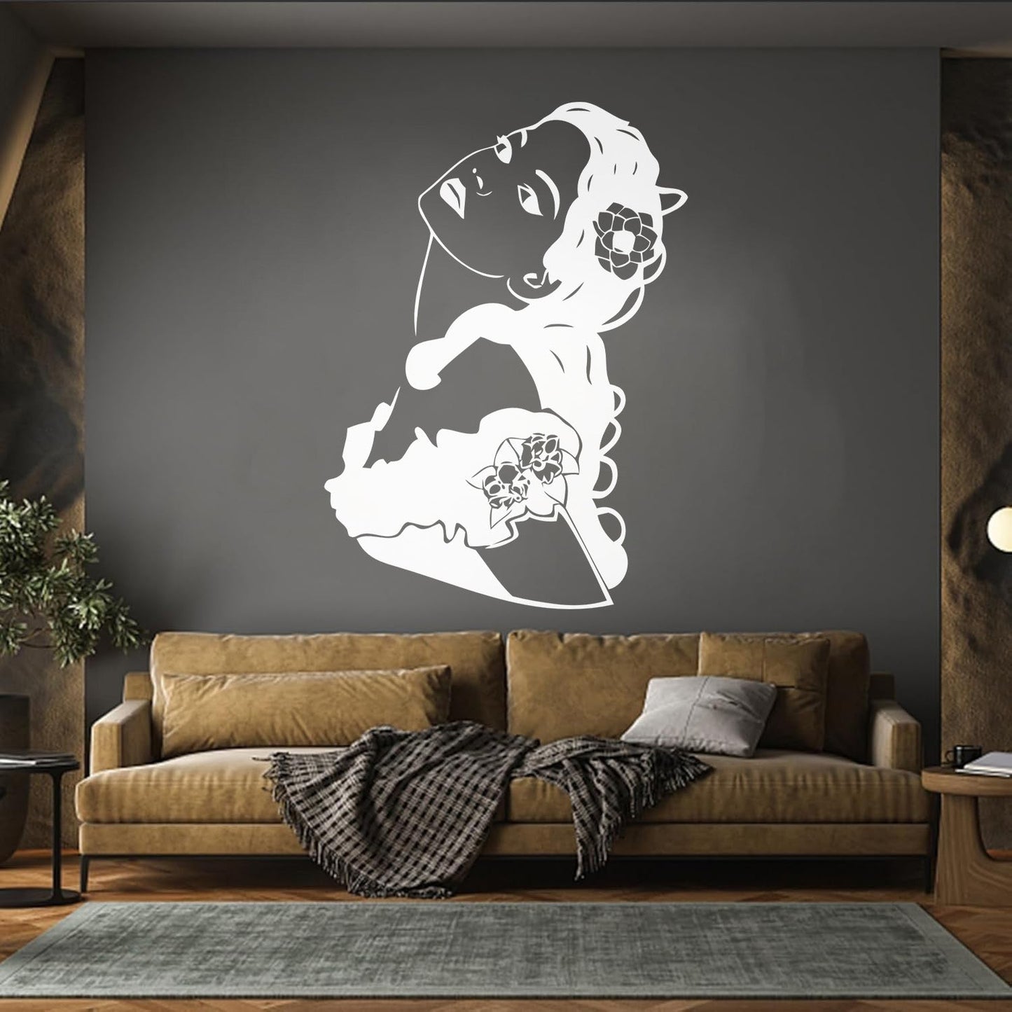 Woman Girl Flower Hair Modern Mural And Wall Vinyl Decal Waterproof