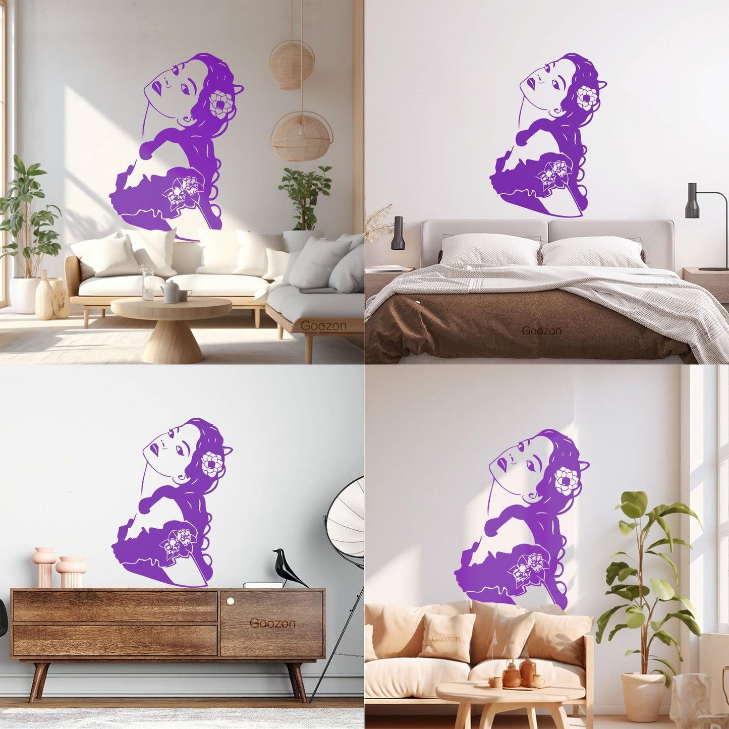 Woman Girl Flower Hair Modern Mural And Wall Vinyl Decal Waterproof