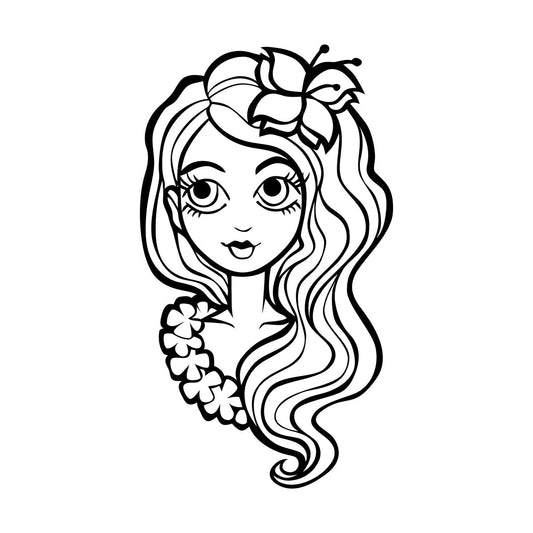 Wall Stickers Paster Paper Hawaiian Girl Head With Flowers And Necklace It Won'T Fall Off