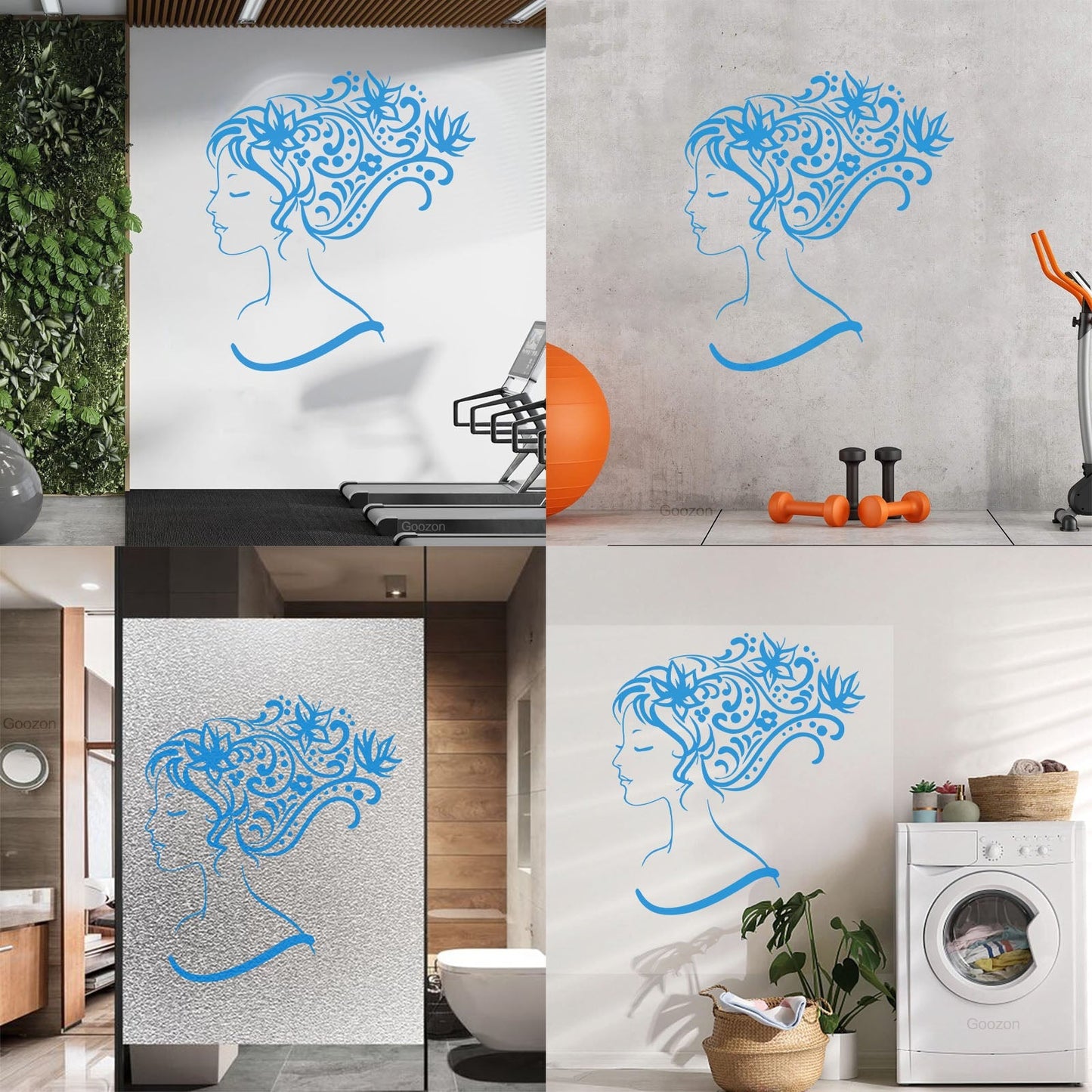 Wall Stickers Woman Abstract Hair Salon Stylist Flower Art Decoration