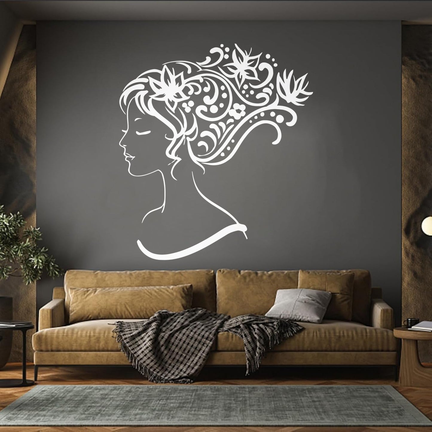 Wall Stickers Woman Abstract Hair Salon Stylist Flower Art Decoration