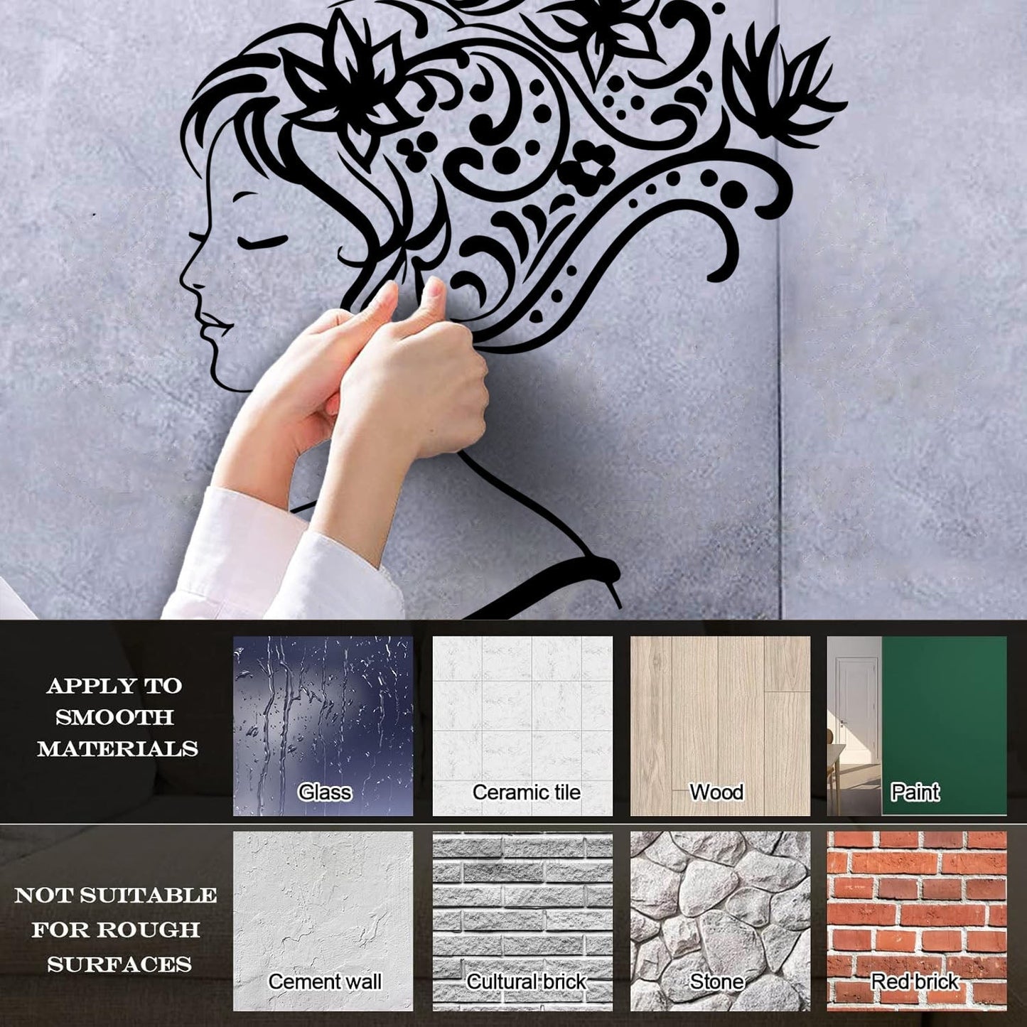 Wall Stickers Woman Abstract Hair Salon Stylist Flower Art Decoration