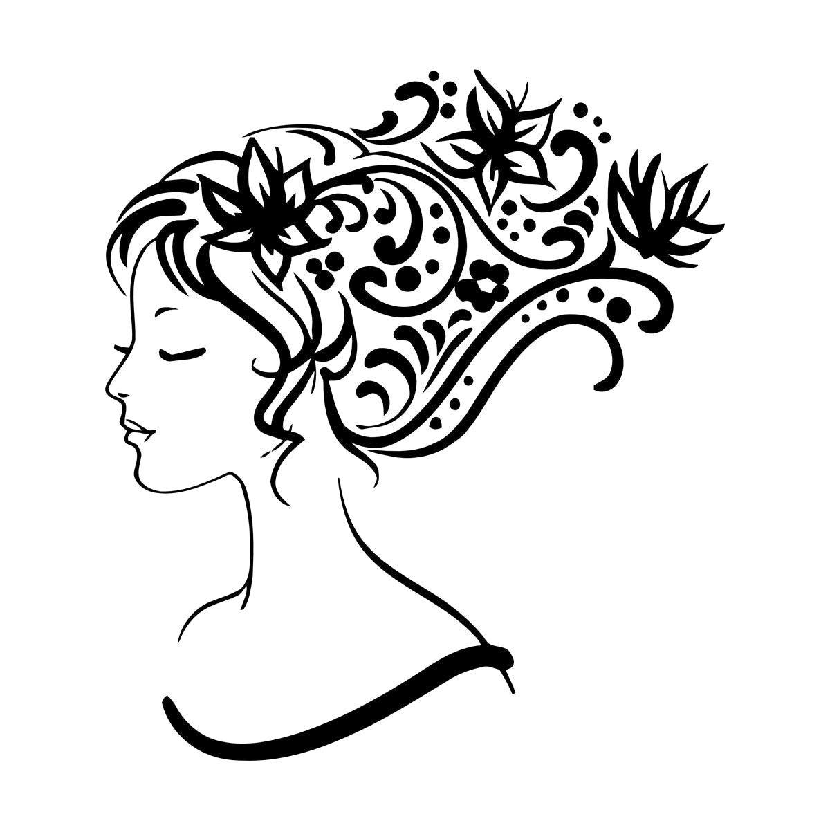 Wall Stickers Woman Abstract Hair Salon Stylist Flower Art Decoration